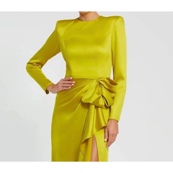 Mac Duggal Ieena 26676 Green Chartreuse Gown 14 Structured Bow Long Sleeve NWT - Picture 15 of 16